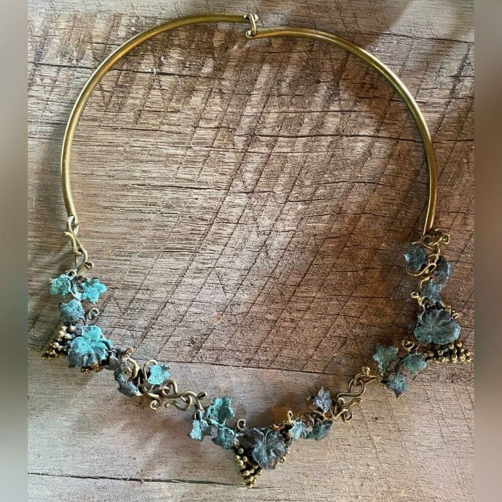 Richard Kaish Women’s Necklace Grapevine Bronze Enamel Vintage Collar Choker Bib
